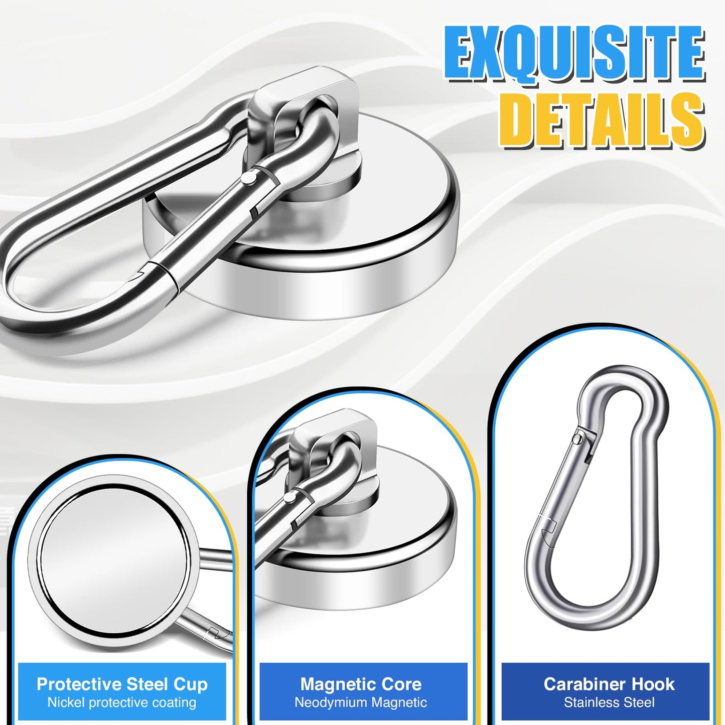 VSKIZ Magnetic Hooks,70Lbs Heavy Duty Magnetic Hooks with Swivel Carabiner for Cruise Cabins,6 Pack Extral Strong Neodymium Magnet Hooks Metal Magnetic Hanger for Toolbox, Grill, Fridge-25MM