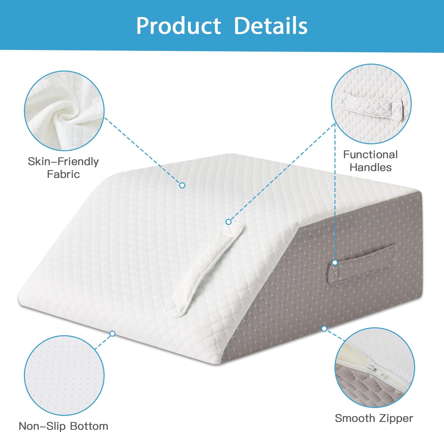 MEGCXIT Leg Pillow Elevation Blood Circulation, Leg Wedge for Elevation for Swelling, Leg Elevating Pillow for After Surgery, Memory Foam Foot Knee Pillow for Back Sleeping 23.6×16.8×8 Inch White/Grey