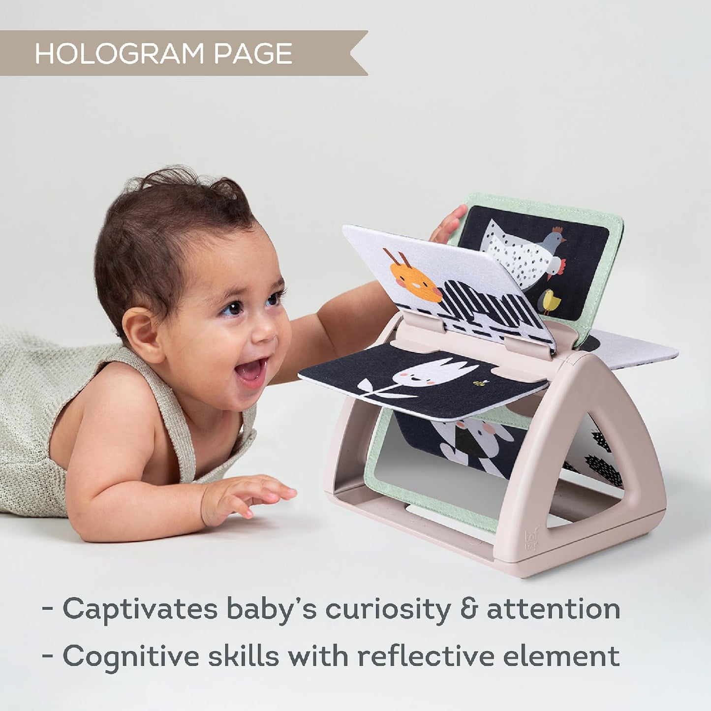 Taf Toys Black & White Rattling Spinning Book High Contrast Newborn Baby Toy 0-6 6-12 Months with Mirror for Visual Stimulation, Tummy Time & Early Cognitive Development, Montessori Learning Activity