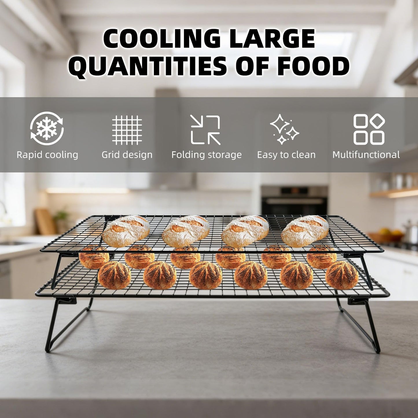 Sourdough Cooling Rack, Heavy Duty Cooling Rack for Sourdough, 17×11×3 Inch Elevated Design, Black，Gifts for Baking Must Haves,1 PCS