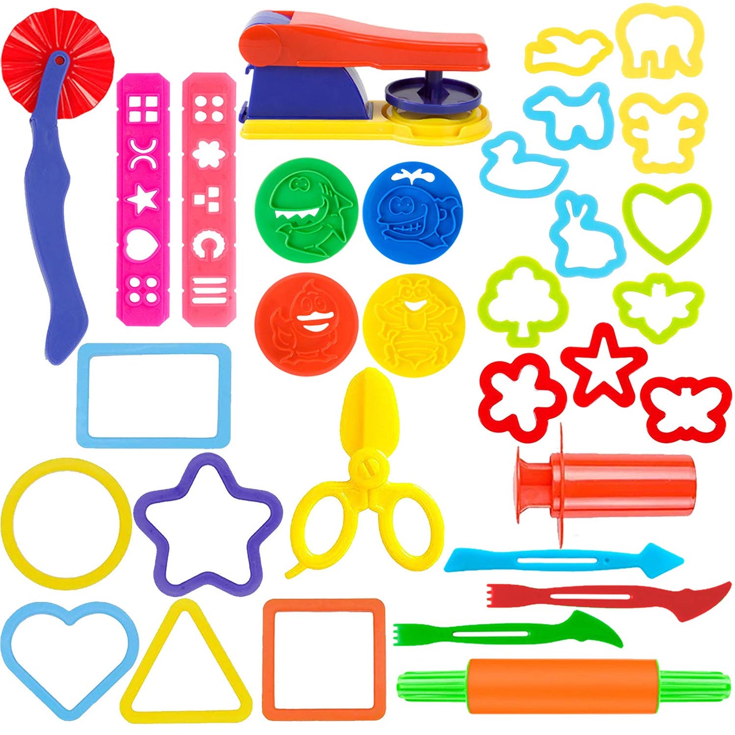 Oun Nana 32-Piece Dough Tool Set for Kids – Dough Play Tools with Molds, Rollers, Extruder, Cutters & Scissors –Clay Tools for Creative Play (Random Colors)