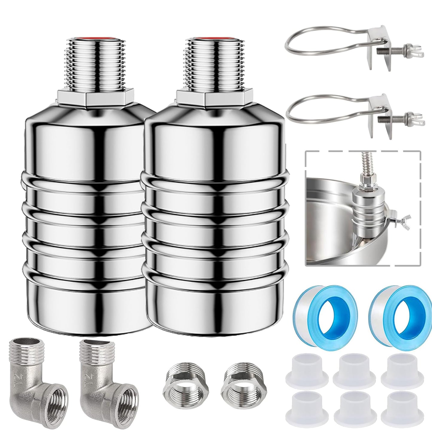 Auto Water Level Control Float Valve 1/2" 3/4" - 304 Stainless Steel, No Pump Needed for Water Tanks, Fish Ponds, Livestock Troughs, Hydroponics, Pool(2 Pack Short)