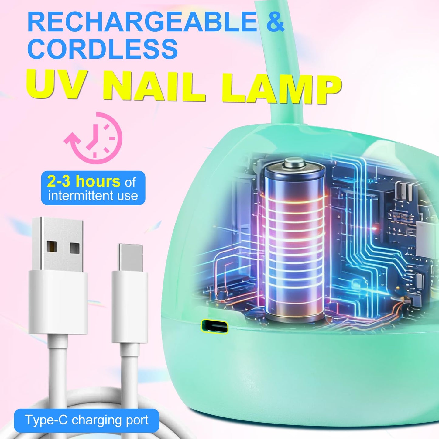 MEKK Gooseneck UV LED Nail Lamp - 36W Cordless Mini UV Light for Gel Nails for Home & Travel, Single Nails Light for Detail Work, Flash Cure Lamp with Auto Sensor, 4 Timers (Glazed Blue)