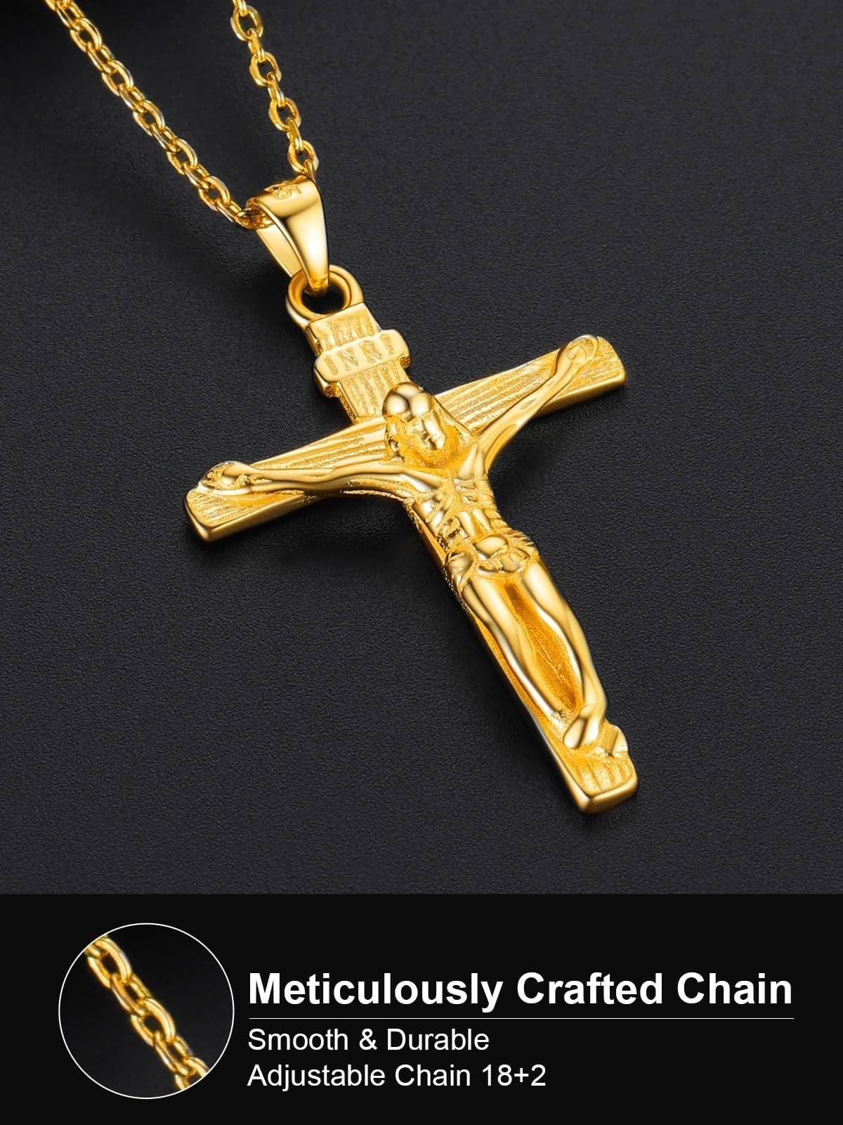 U7 Sterling Silver Crucifix Cross Necklace 18K Gold Plated Crucifix Necklace Cross Pendant for Women Men