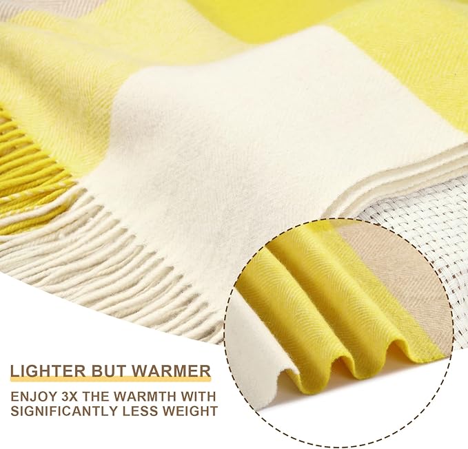 Throw Blanket Plaid with Carry Bag | Soft Wool Travel Blanket 55"x83" 2lbs | Golden Brown & Beige Plaid Decorative Throw for Couch, Camping & Gift