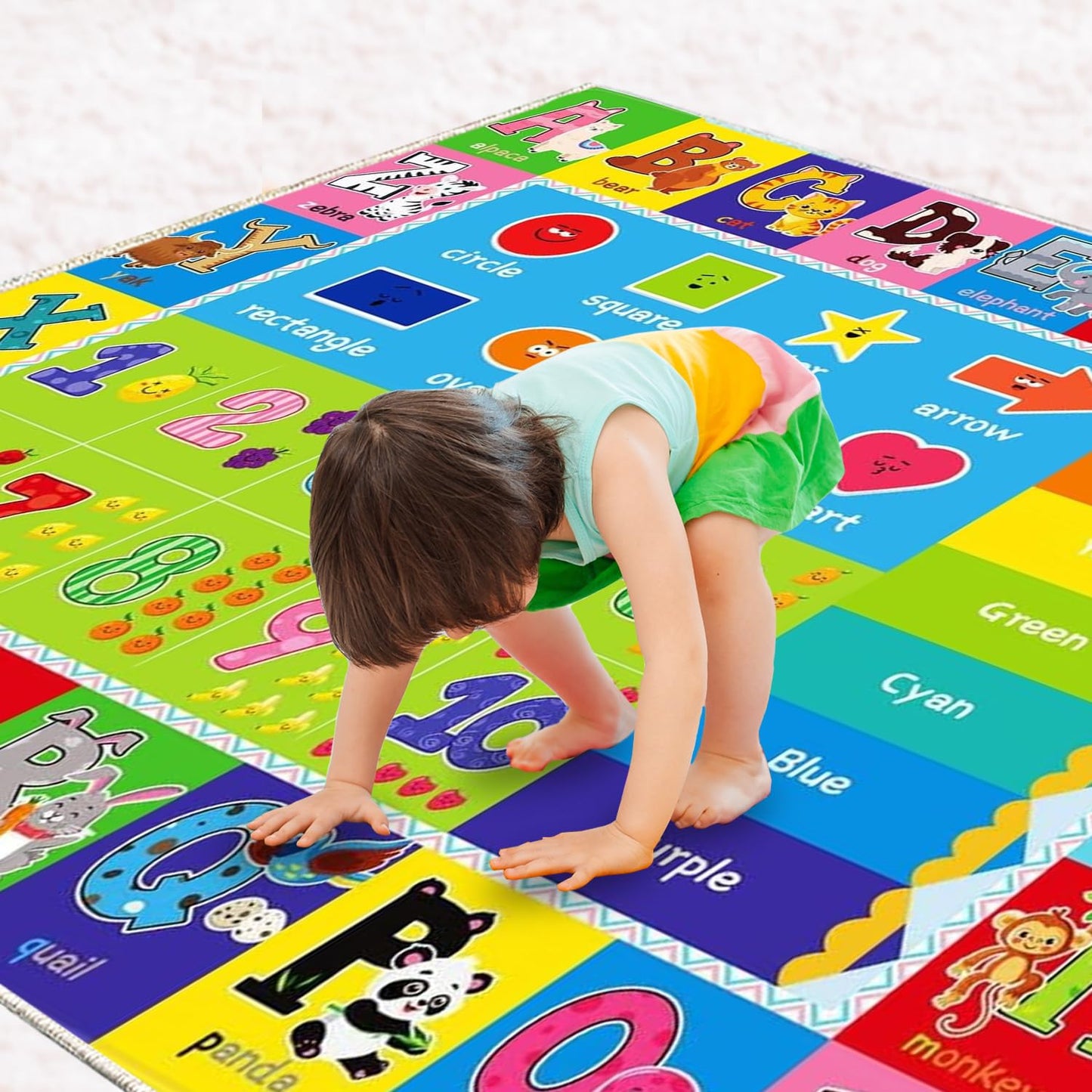 ABC Play Carpet for Kids – Extra Large Preschool Rug with ABCs, Numbers, Animals, and Colors for Playroom & Classroom - (78.7X59 Inches)