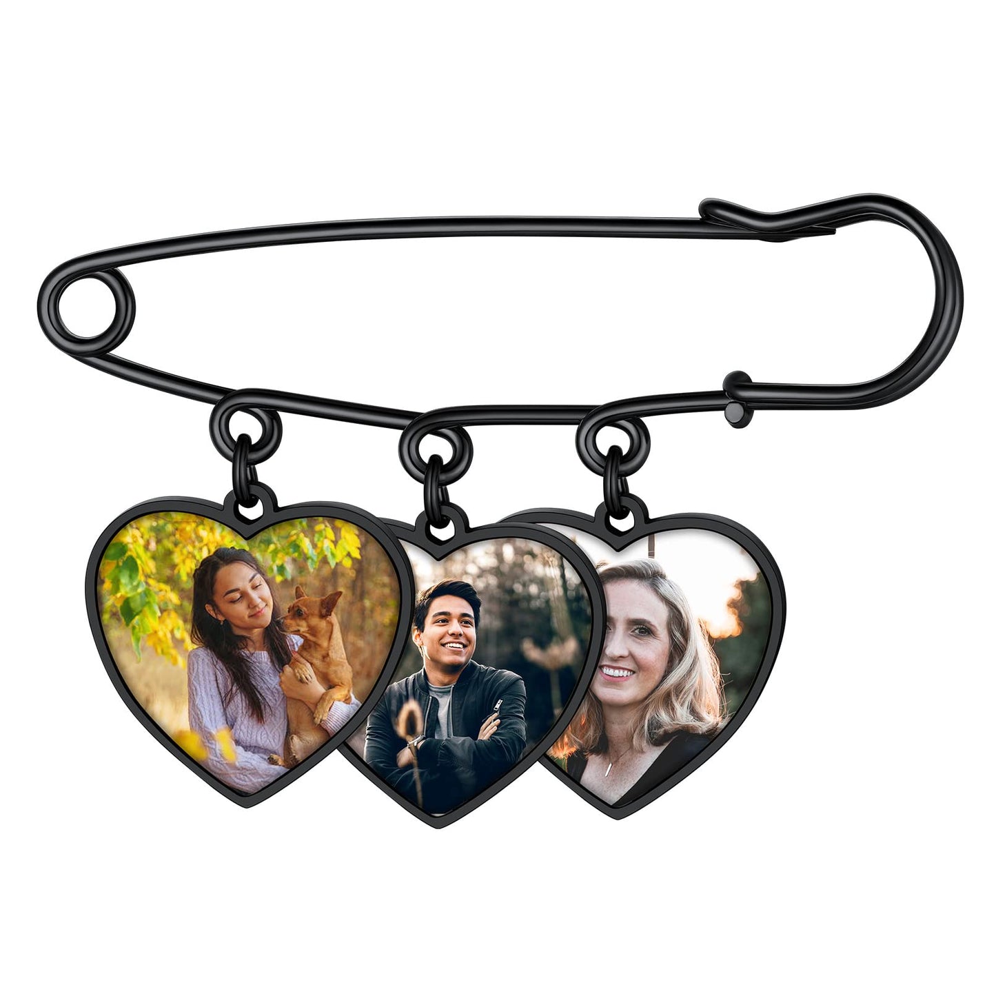 Custom4U Photo Charm for Bouquet Heart Shaped Brooch Pins with 3 Pictures Customized Memorial Wedding Jewelry