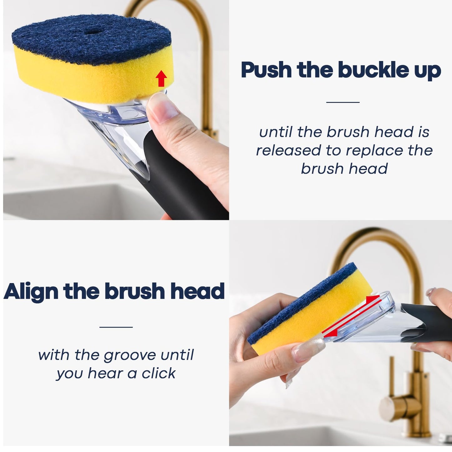 Dish Brush with Soap Dispenser Storage Set with 2 PCS Sponge Refills & Holder, Soap Dispensing Dish Brushes, Sponge with Soap Dispenser Handle, Dish Sponges with Handle for Dishes Pans Pots Sink