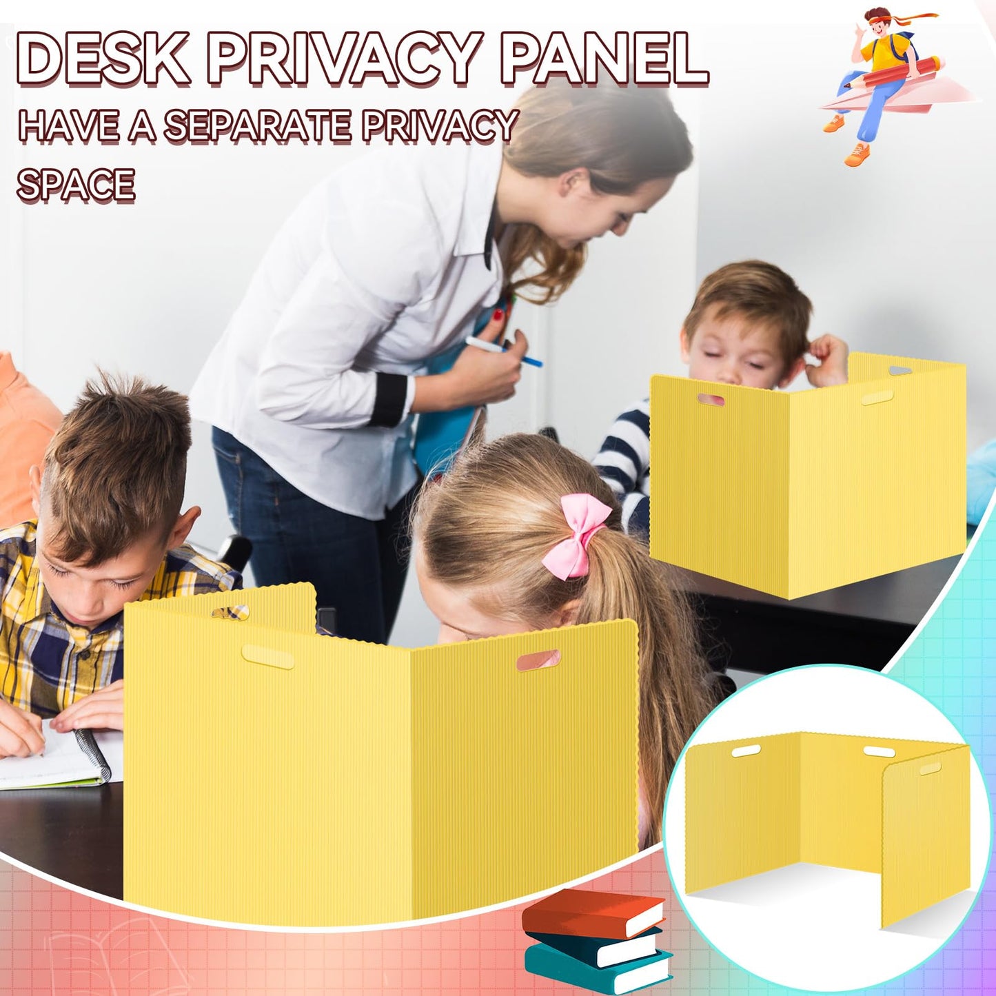 24 Pcs Desk Dividers for Students Plastic Durable and Waterproof Privacy Folders Shields Test Dividers with Classroom Privacy Boards for School Study Teacher Supplies (Yellow)