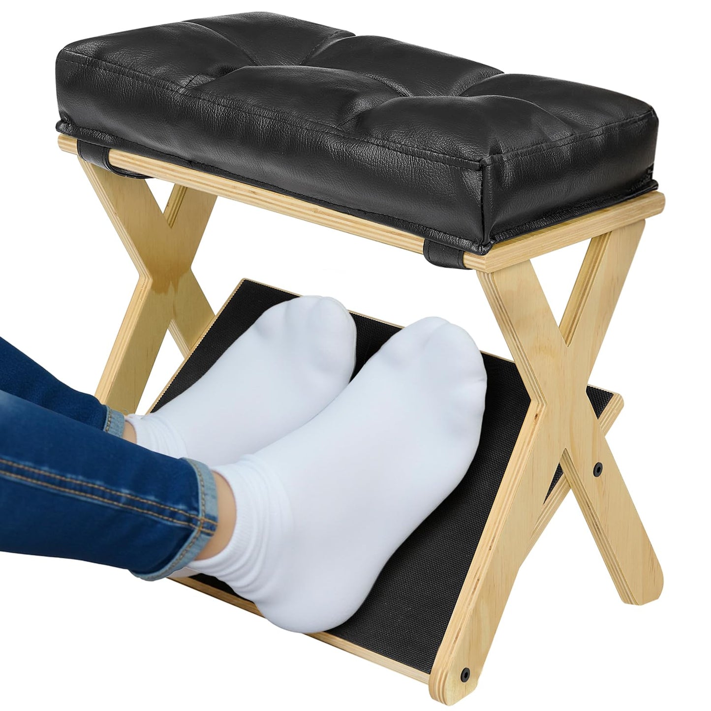 HOMELYSTBO Double Step Foot Rest for Under Desk at Work, Wooden Under Desk Footrest with Non-Slip EVA Stepping Surface, Ergonomic Foot Stools for Under Office Desk, Enhances Posture,Home Office Gaming