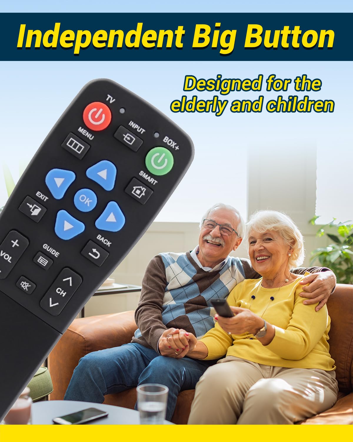 Big Button TV Remote Waterproof Control Remoto 4-in-1 Universal for Seniors with Learning Functions Easy to Use and Set Up for TV DVD/VCR/DVB Streaming Box Soundbar 2-Device Switching