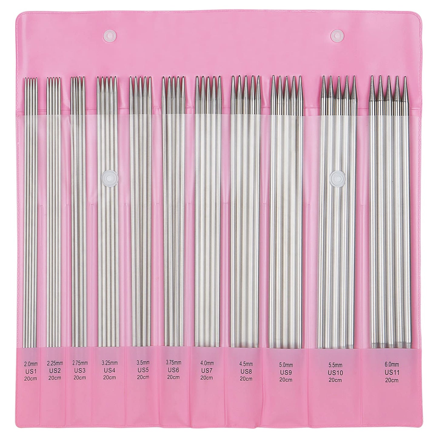 Aelike 55pcs Double Pointed Knitting Needles, 11 Sizes Stainless Steel Metal Short Knitting Needles Set, Straight & Double Pointed Knitting Needle Sets 2mm to 6mm