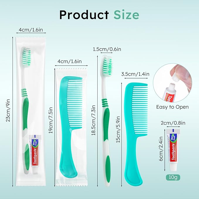 Disposable Toothbrushes with Toothpaste and Comb in Bulk, Individually Wrapped Soft Bristle Travel Size Basic Hygiene Kits, for Travel Hotel Camping Charity Homeless Shelter Donation in 5 colors (200)