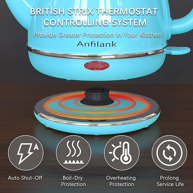 Electric Gooseneck Kettle, 1L 1500W Fast Boil, 100% Stainless Steel BPA Free Pour-Over Coffee & Tea Kettle, Water Boiler with Auto Shut & Boil-Dry Protection, Turquoise