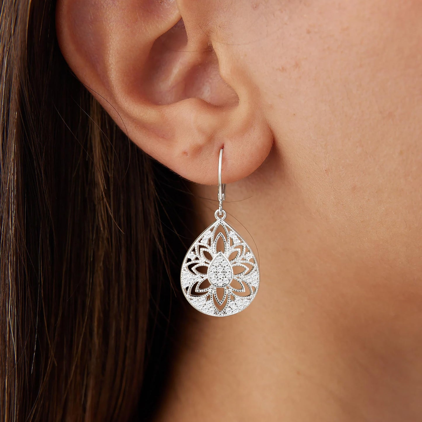 Teardrop Earrings for Women Silver Dangle Earrings Hypoallergenic Sterling Silver Drop Earring for Gifts (Filigree-B-S)