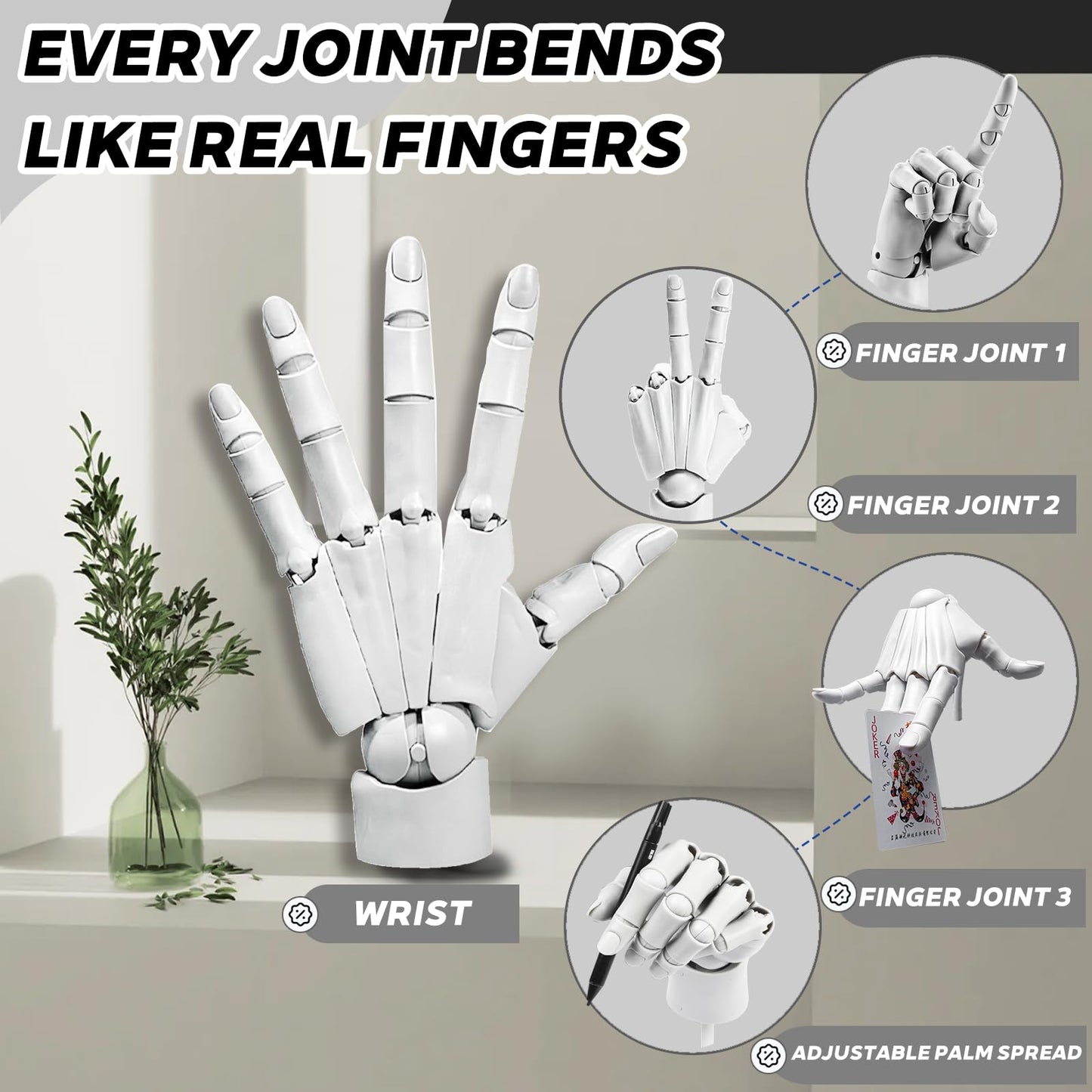 Flexible Hand Model Adjustable Artists Manikin Hand Figure Poseable Art Mannequin for Drawing Mannequin Lively Manikin Figure Hand Model for Desk Decoration Sketching Painting (Left Hand-White)