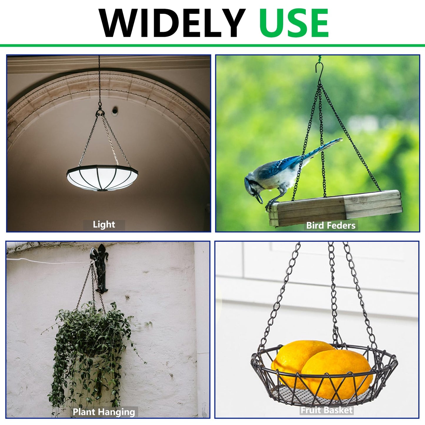 BDS-HOME 16inch Hanging Baskets Chains 3 Leads Hanging Chains Flower Pot Chain Hanger Replacement for Planters, Bird Feeders, Creative Light, Wind Chime, Lanterns and Ornaments
