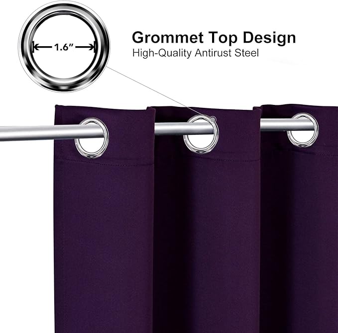 ChrisDowa Grommet Blackout Curtains for Bedroom and Living Room - 2 Panels Set Thermal Insulated Room Darkening Curtains (Royal Purple, 52W x 63L)