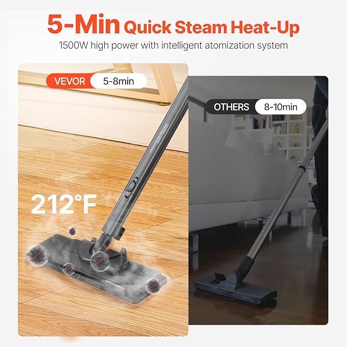 VEVOR Steam Cleaner, Multipurpose Powerful Steamer with 27 Accessories, Steamer Cleaing with Extra-Long Power Cord, 51 oz Tank and Portable Handle, for Grout, Tile, Floors, Appliances, Home & Car