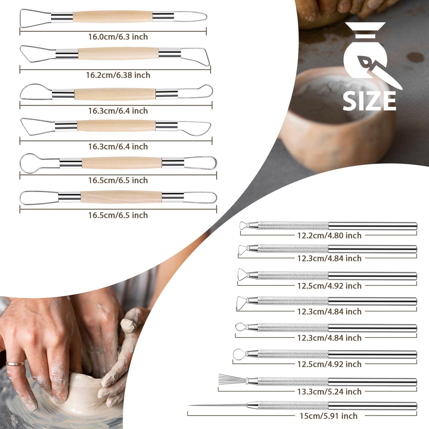 Tovotum 14PCS Ceramic Pottery Clay Ribbon Sculpting Tool Set with Feather Wire Texture and Needle Detail Tools for Carving Modeling
