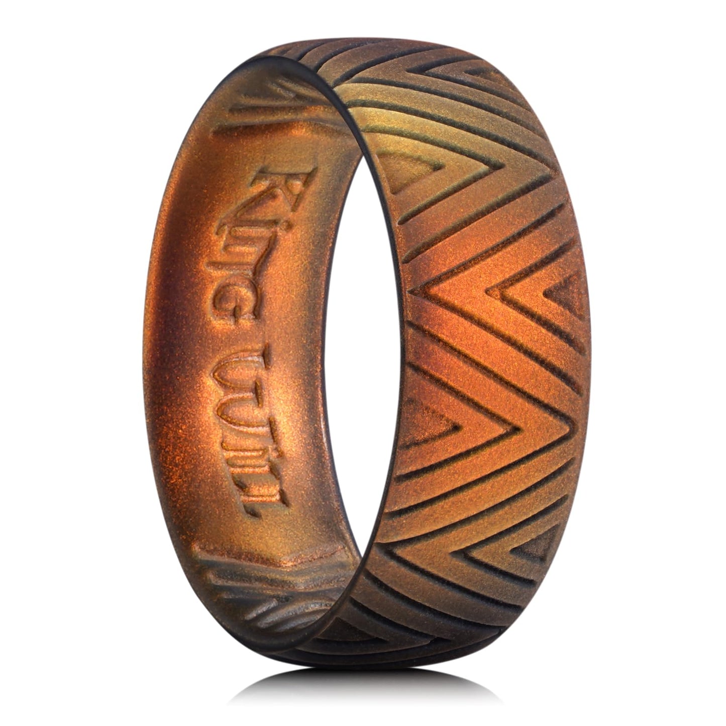King Will Silicone Wedding Rings For Men, 6.6mm Wide 1.8mm Thick Triangular Pattern Design Rubber Wedding Bands, 3 Pcs Gold/Gray/Orange per Pack, Breathable Design, Comfort Fit Size 7