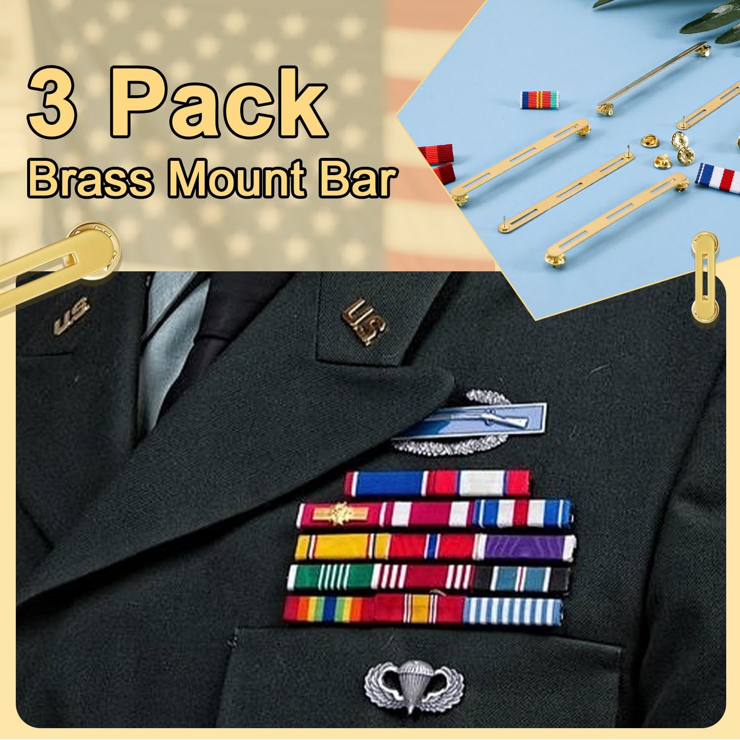 Military Ribbon Holding Bar 1 and 3 Ribbon Mounting Bar for Uniforms Organizer Holder