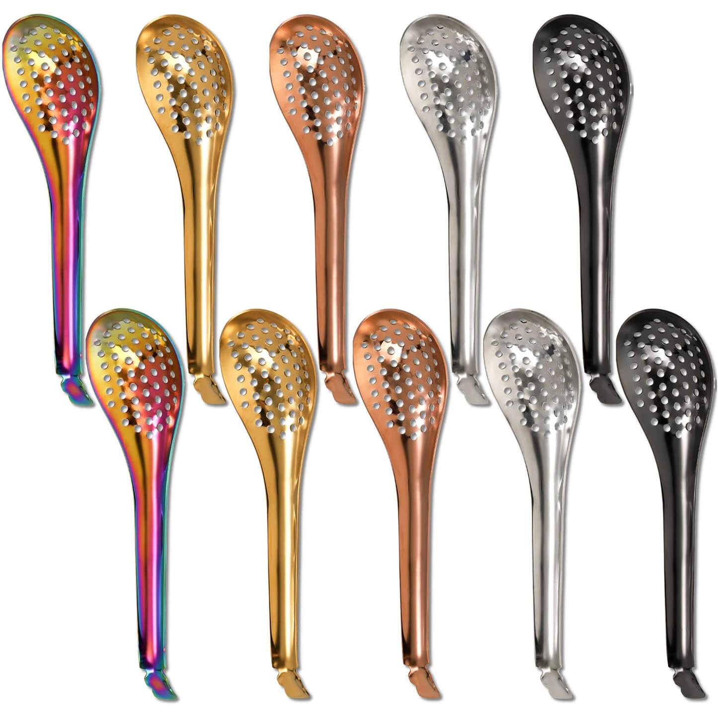 DEAYOU 10 PCS Slotted Serving Spoons, 18/10 Stainless Steel Perforated Spoon, 6.5" Spherification Spoon, Small Plating Spoons for Basting, Caviar, Molecular Mixologist, 56 Hole, Heatproof, Multi-Color