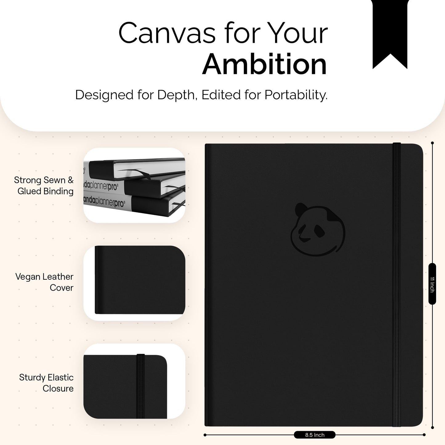 Panda Planner Pro A4 Daily Planner 2026 – 6 Month Large 8.5x11 Undated Academic & Productivity Planner with Daily, Weekly & Monthly Calendar, Work Planner, Goal Tracker, Habit Tracker & Personal Development Organizer – Black