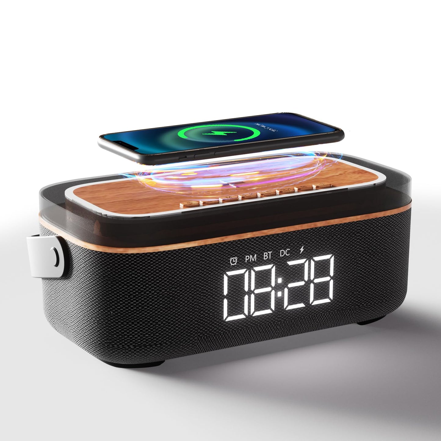 LOVME Alarm Clock Bluetooth Speaker for Bedroom, Bluetooth Stereo Sound Speaker, Fast 15W Wireless Charger, Dimmer, Night Light for Heavy Sleepers, Gift Set, Bedside(Black)