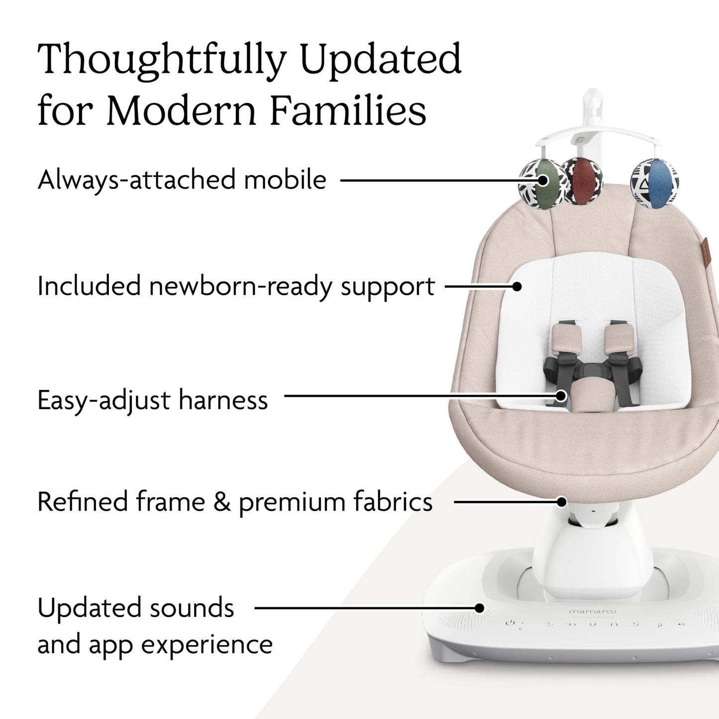 UPPAbaby Mamaroo Smart Swing – Customizable Soothing Modes with MotionSync Technology – Infant Recline + Bluetooth Enabled – Included Newborn Insert – Charlie (Sand Mélange)