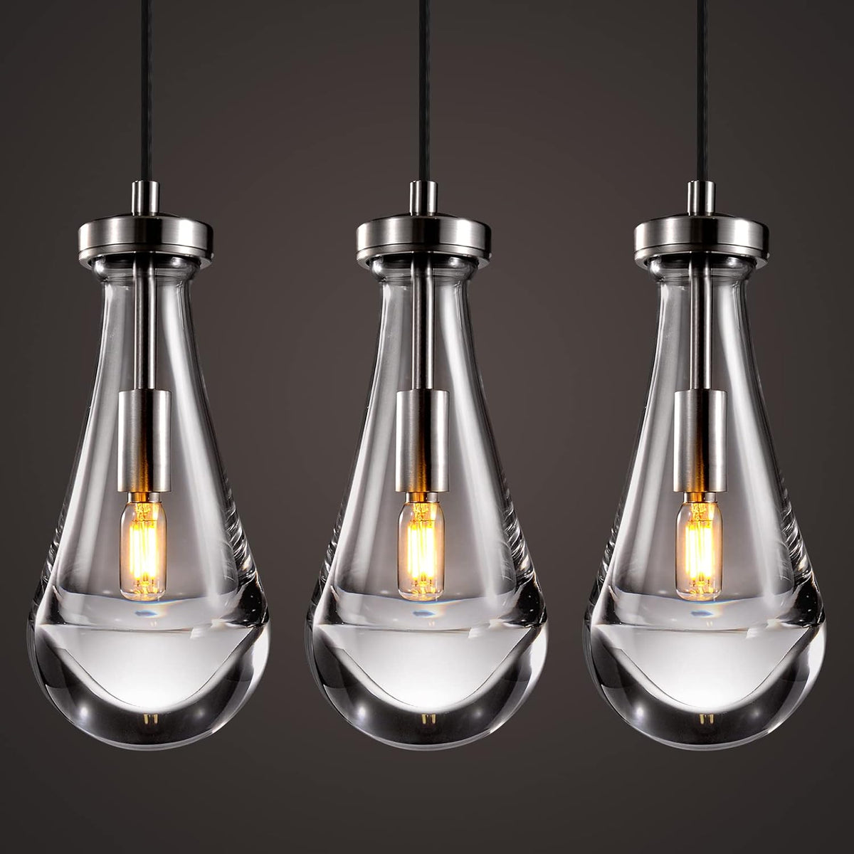 Raindrop Pendant Lights Set of 3, Modern Pendant Lights Kitchen Island 3 Pack, Brushed Nickel Island Light, Pendant Light for Bedroom Bathroom, Chandelier for Living Room Hallway