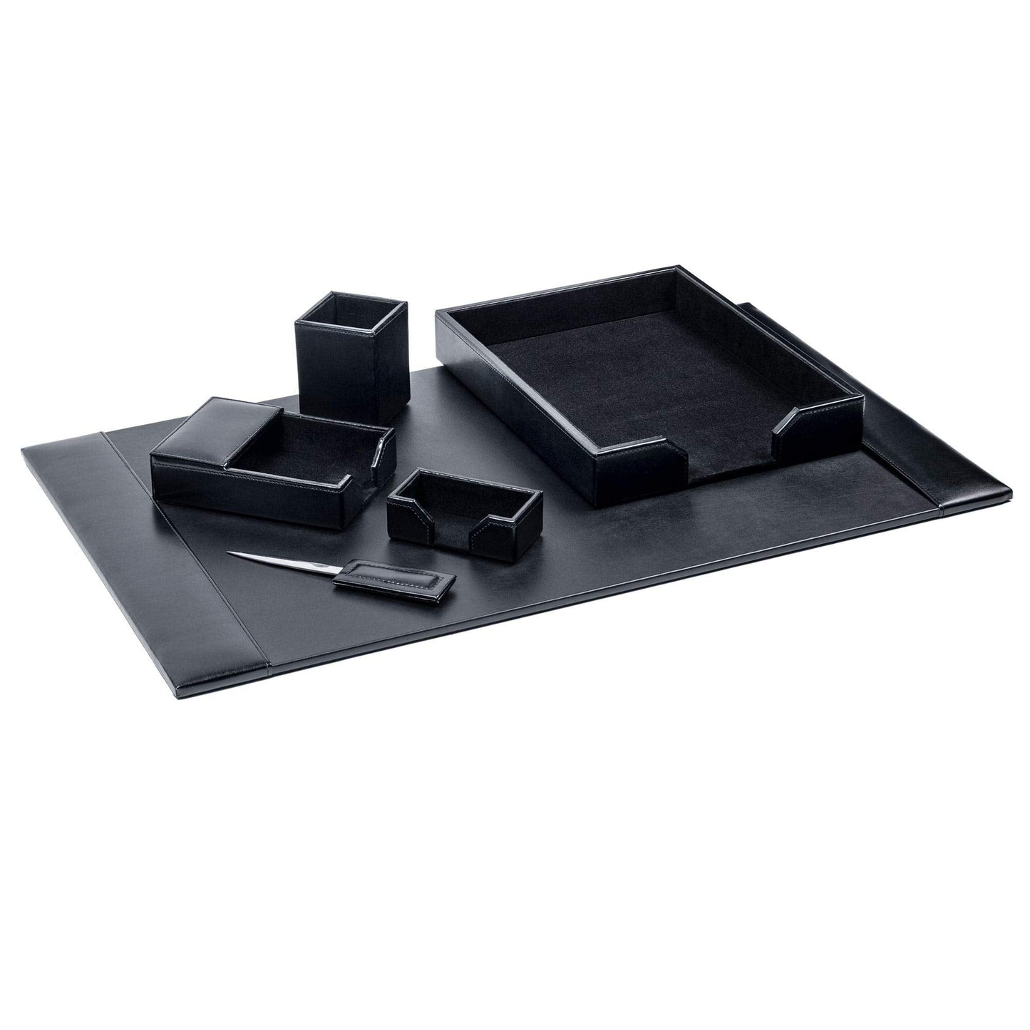 DACASSO Bonded Leather Desk Set - Luxury Leather Desk Pad & Desk Organization Essentials (Black, 6 Piece)