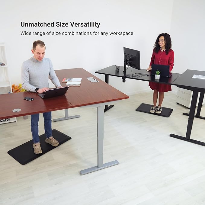 Progressive Desk Stand Up Height Adjustable Standing Desk - L Shaped 85" x 72" Corner Computer Rising Workstation Electric Table - Gray Oak, Black Frame