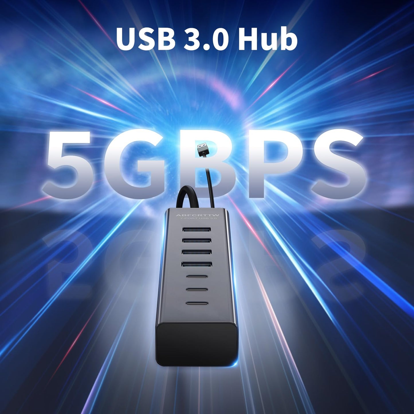 4Ft 7-Port USB Hub 3.0 for Desktop, 4 USB-A & 3 USB-C Ports Aluminium 5Gbps USB Extender Hub, USB Splitter, USB Hub Long Cable for Desktop, PC, Flash Drive, Mobile HDD SSD, Windows/XPS