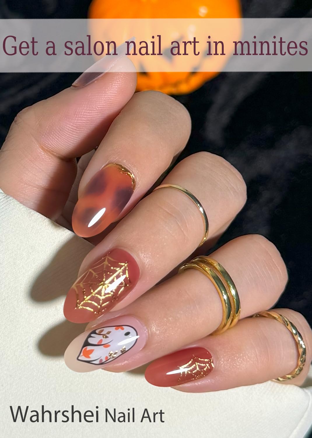 Semi Cured Gel Nail Strips, Brown Ghost 20pcs Adhesive UV Sticker, Wraps for Home Manicure DIY