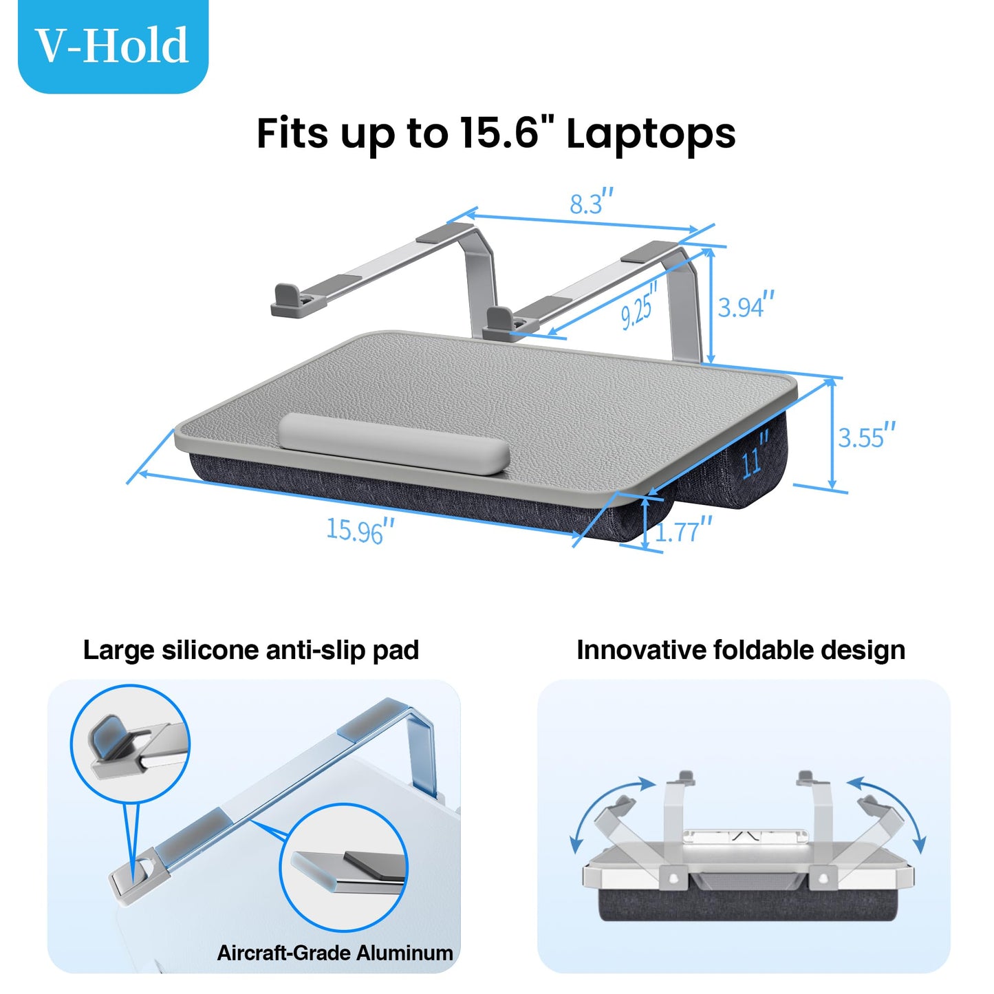 Lap Desk for Laptop, Elevated Laptop Stand for Bed, Fits up to 15.6" Laptops & MacBook, Lightweight Lap Desks for Adults with Comfortable Cushion for Bed & Couch