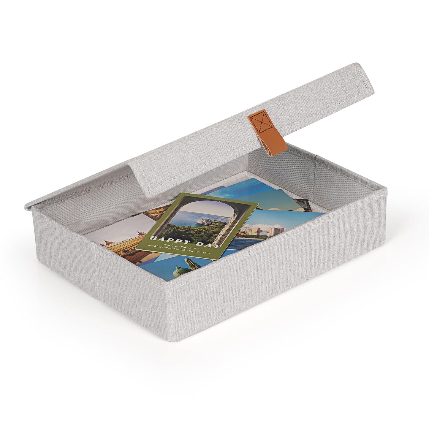 Flenpptly Decorative Photo Storage Box, Photo Boxes Storage with Lids Keepsake Box to Store Pictures, Envelope, Scrapbook Supplies Comes with Business Card Frame to Mark (Small)
