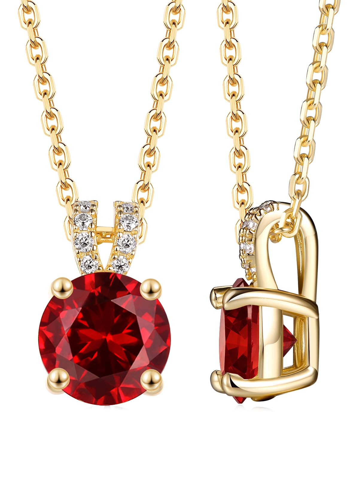 CYW 1 Carat Red Ruby Small Gold Round Necklace for Women 925 Sterling Silver Solitaire Pendant Necklace