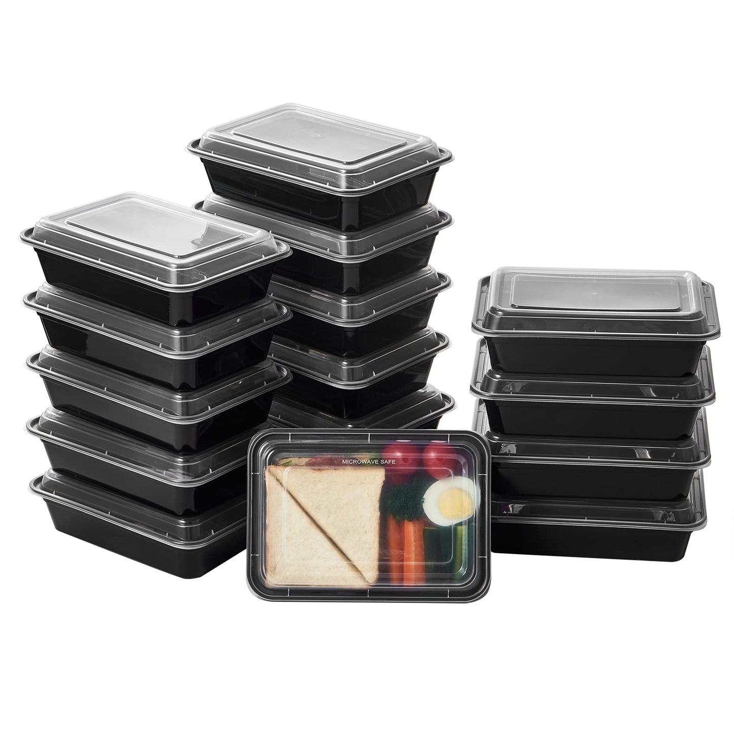 Jaluxing 32 oz 50Pack Plastic Meal Prep Food Storage Containers with Lids Reusable 1 Compartment To Go Lunch Box Black Extra Large &Thick Microwave Freezer Safe BPA Free Stackable (Formerly FULING)