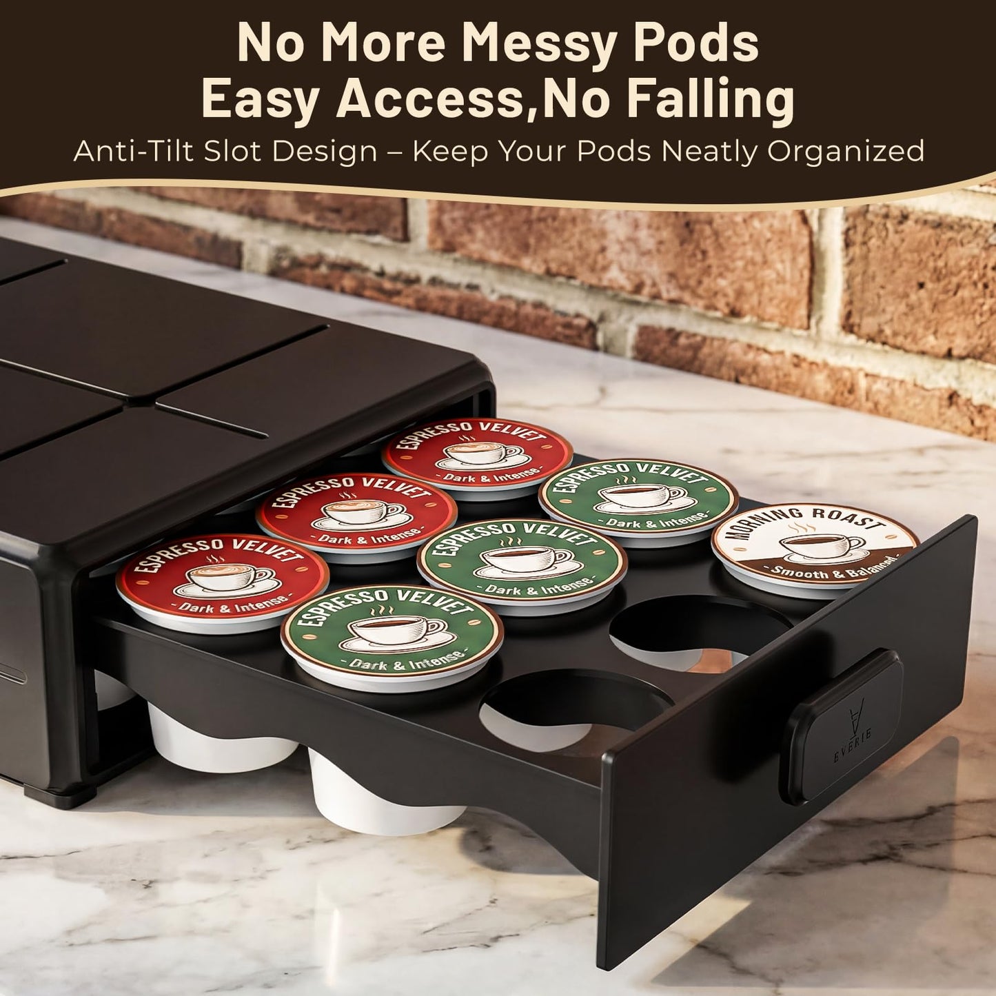 EVERIE Coffee Pod Organizer Drawer for Keurig K-Cup Pods, Holds 18 Pods - Compact, Easy-Access Design with Smooth Glide, Ideal for Small Spaces and Coffee Machines