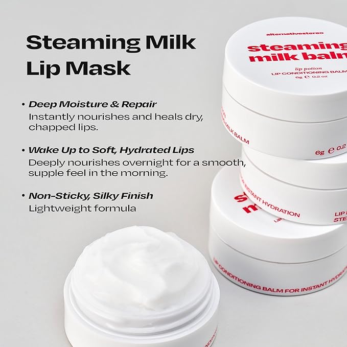 Lip Potion Steaming Milk Balm – Korean Lip Butter Balm & Overnight Sleeping Mask for Flaky, Dry Lips – Weightless Hydration with Peptides & Collagen – 6g