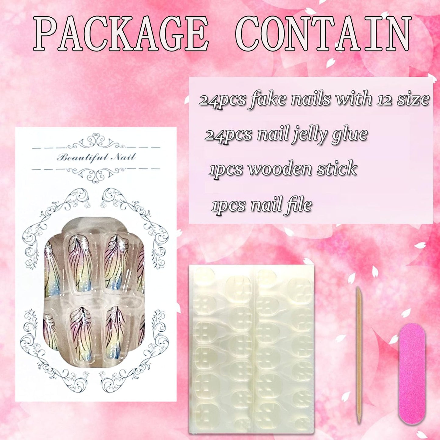 FIEONCIY Press on Nails Square Medium Length Glossy Full Cover Acrylic Square Shaped False Nails with Designs Artificial Short Coffin Fake Nails with Charms Glue ons Fingernails for Women(BL04)