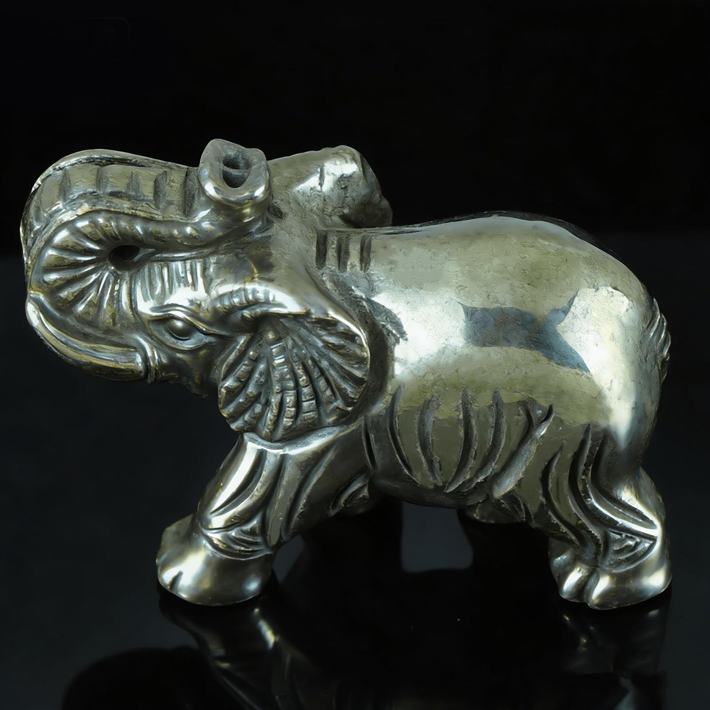 Hxswkk 2.5" Pyrite Crystal Elephant Statue - Hand Carved Healing Craft Home Office Decor & Gifts