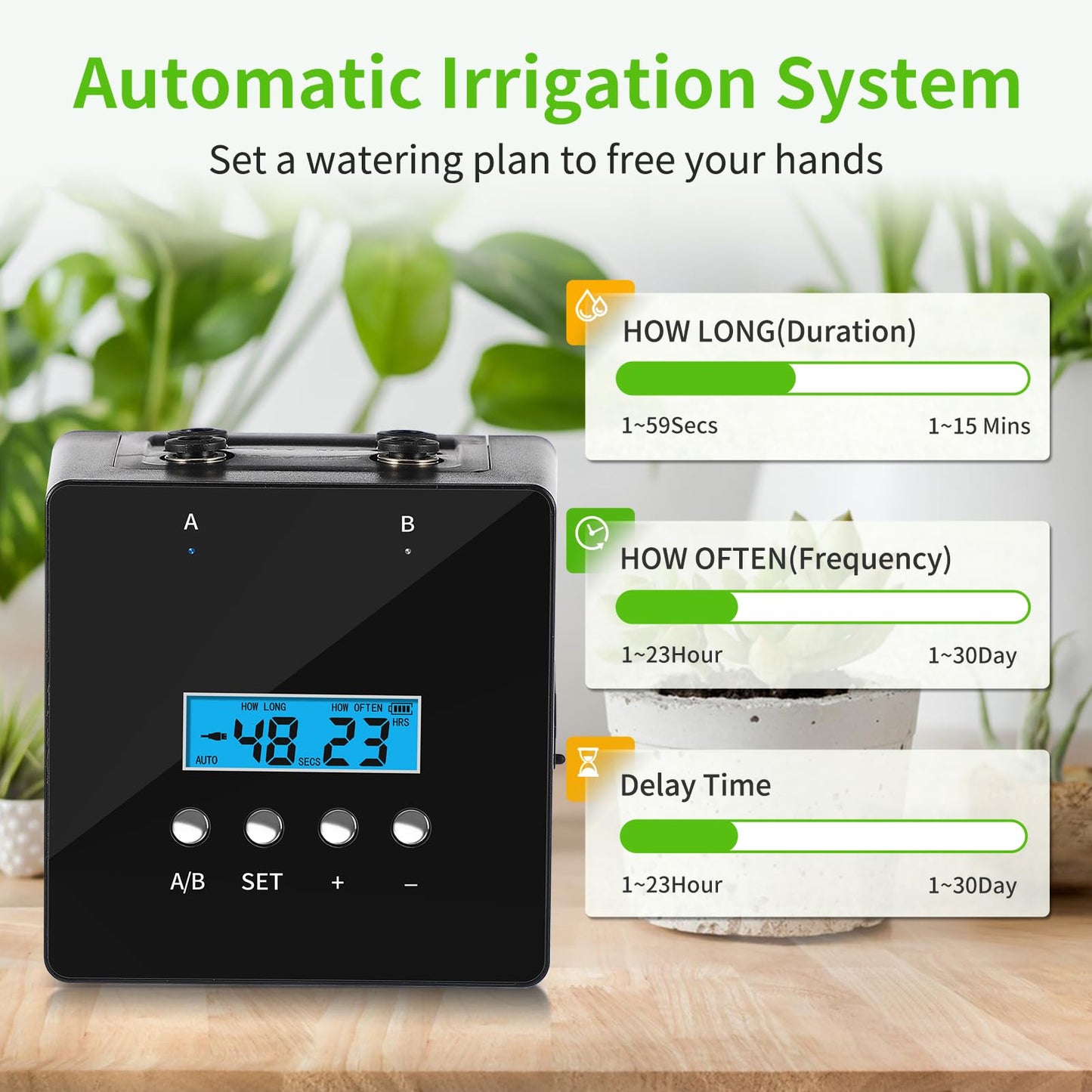Automatic Indoor Plant Waterer, Dual Pump Drip Irrigation System with Timer, 20 Adjustable Drippers, Self Watering for Potted Plants, Easy Setup
