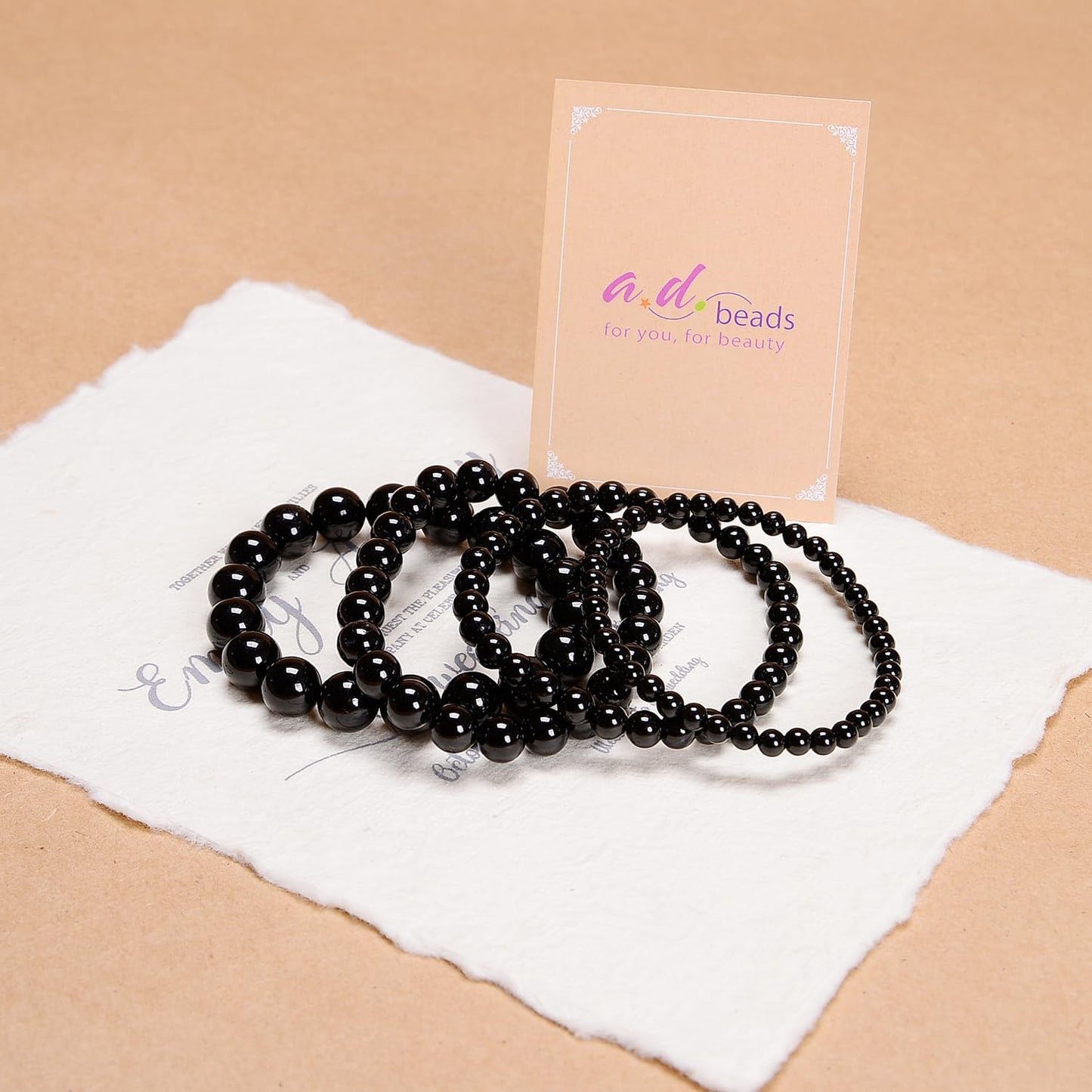AD Beads Handmade Gemstone Stretch Elastic Bracelet Crystal Healing Reiki Nature's Beauty and Spiritual Essence Unisex (10mm, Black Tourmaline (Best Protection))