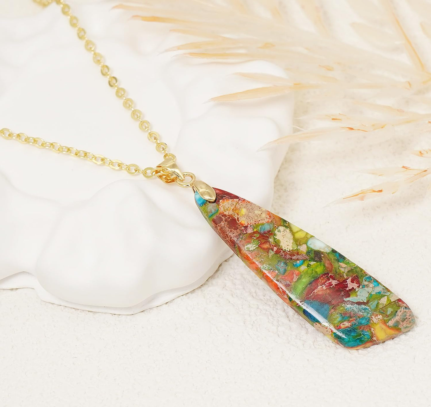 Wovanoo Nature Stone Necklaces for Women Boho Gemstone Pendant Necklace 18K Gold Chain Necklaces Colorful Gold