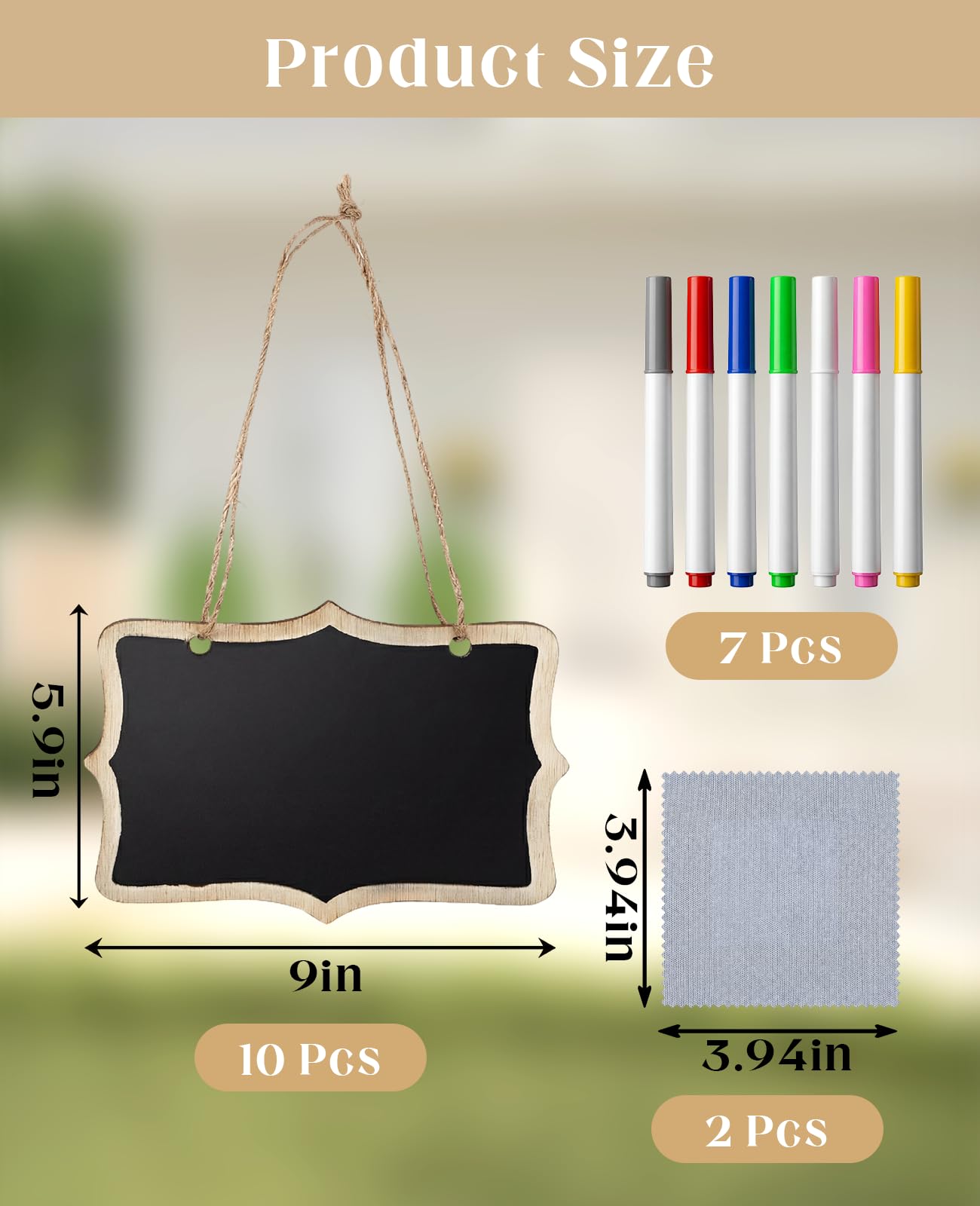 DAWZMR 10 PCS Large 5.9×9 inche Hanging Chalkboard Signs, Double Sided Erasable Message Board with 10 PCS Long Hanging String & 7 PCS Color Pen & 2 PCS Cleaning Cloth for Partys