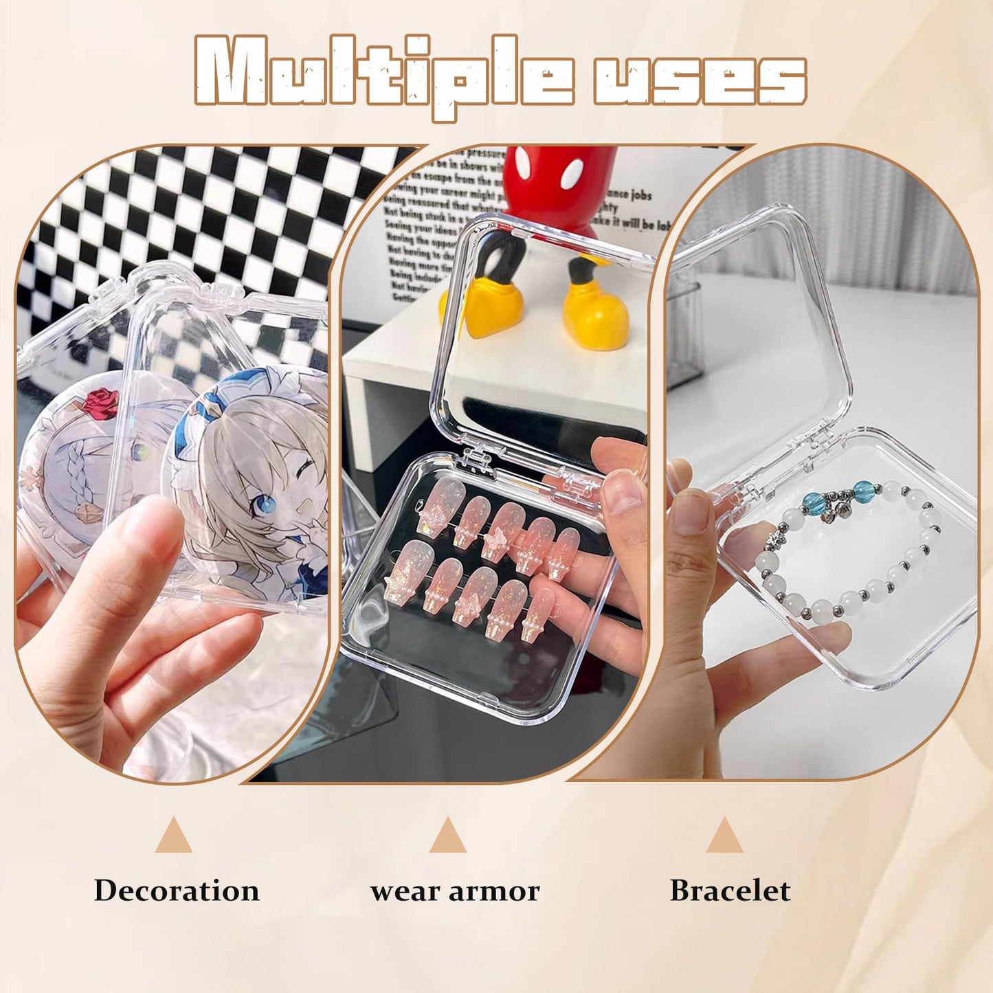 Oskrieel Press on nail storage 14 PCS Acrylic Nail Storage Box - Portable Versatile Organizer for Press - On Nails, Jewelry and More with 60 Pcs Adhesive Double Sided Tape
