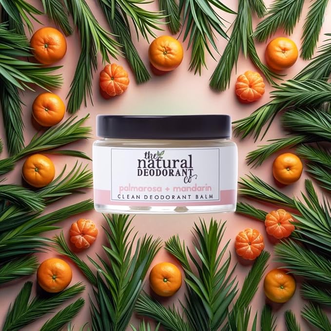 The Natural Deodorant Co, Clean Deodorant Balm Palmarosa & Mandarin 55g, Aluminium Free, Plastic Free, All Day Protection