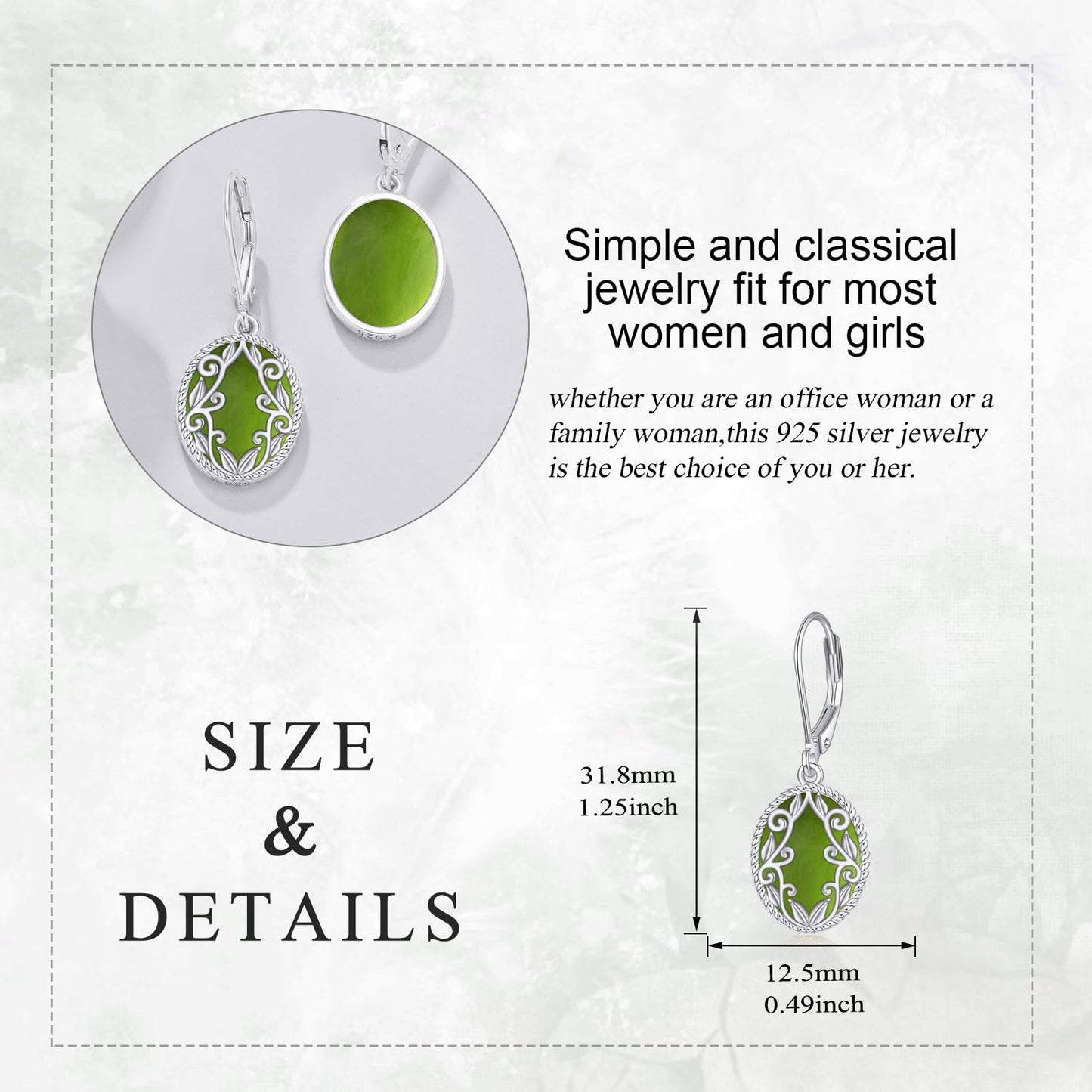 Peridot Drop Earrings Sterling Silver Nordic Filigree Leverback Earrings Green Natural Stone Peridot Dangle Earrings Jewelry Christmas Gifts